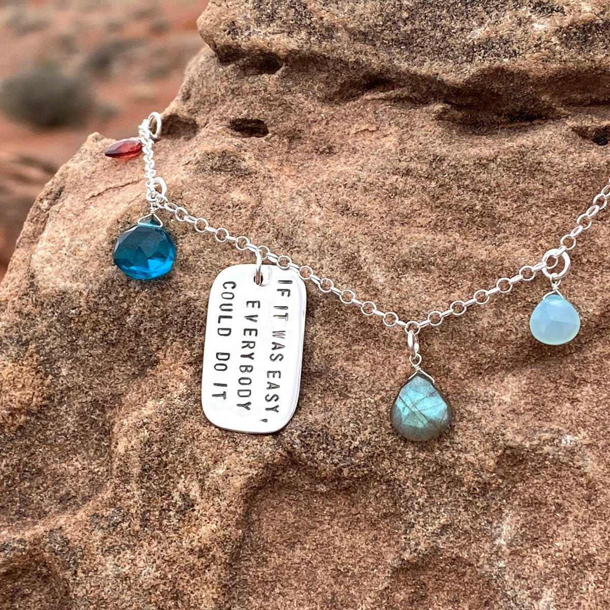 Sterling Silver Inspirational Dog Tag Quote Necklace. If It Was Easy Everybody Could Do It - Sterling Silver Motivational Dog Tag Quote Necklace. Good Vibes Only. We all need a little Empowerment, Motivation and a Little Push. You can never quit. Winners never quit, and quitters never win.