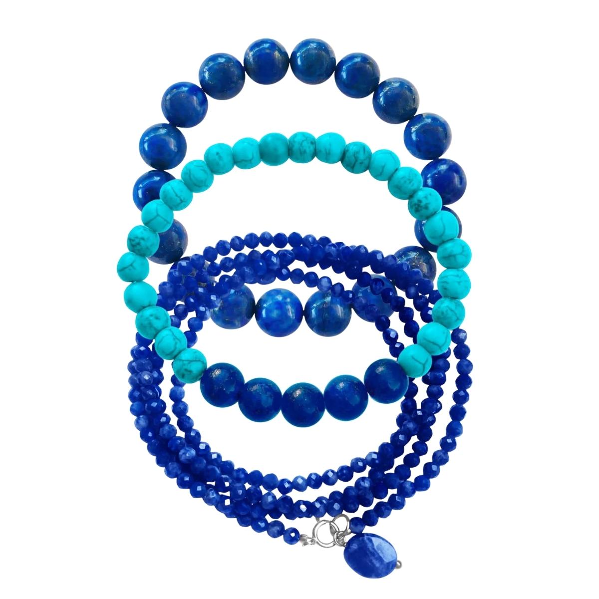 Intuitive Wisdom Gemstone Intention Bracelet Stack with Lapis Lazuli and Turquoise