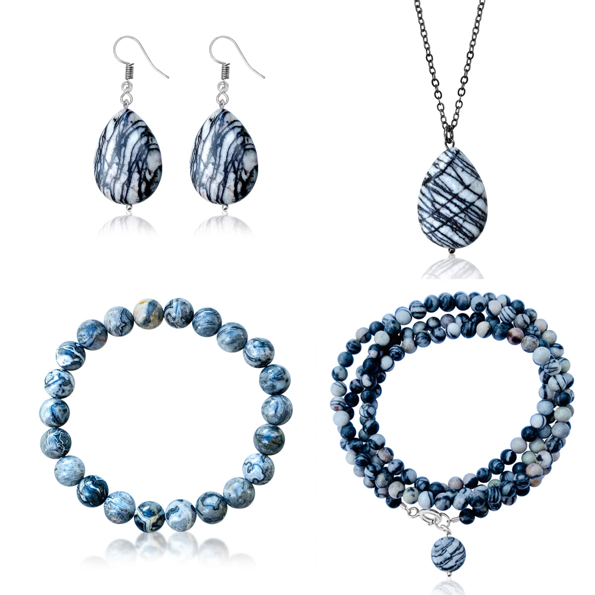 Jewelry Against Negativity - Jasper Necklace, Earrings and Bracelets Set. 