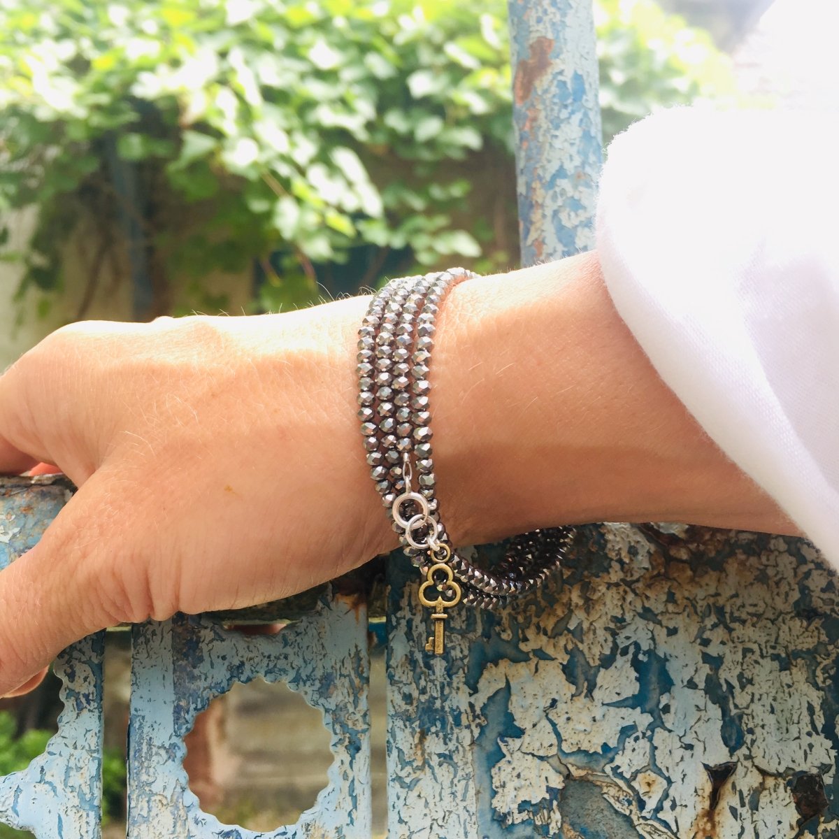 Key to Success Silver Crystal Wrap Bracelet