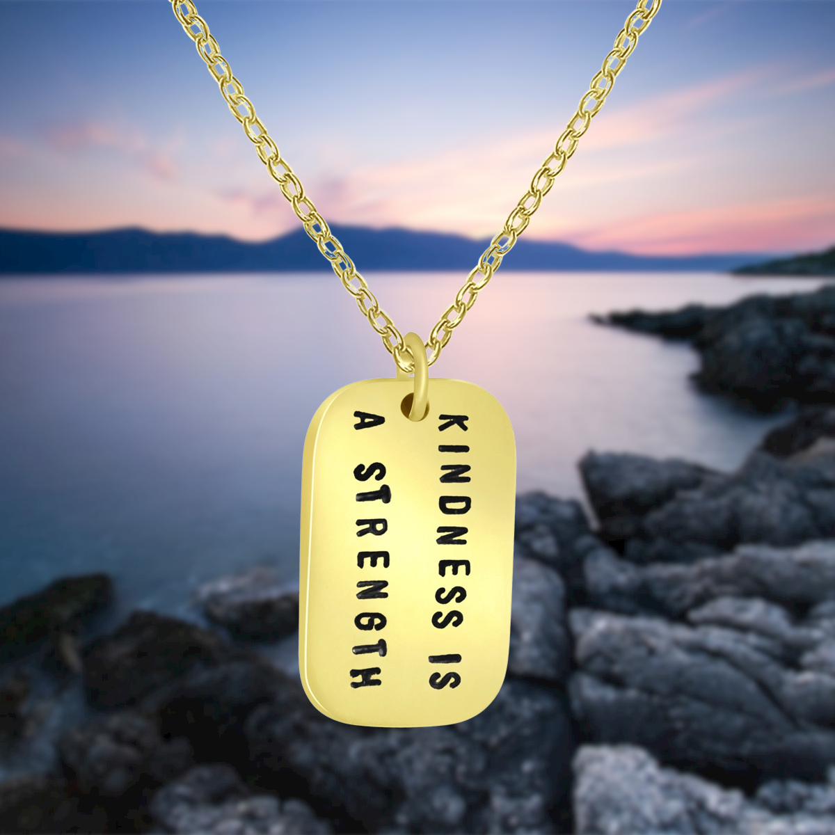 Kindness is a Strength Gold Dog Tag Necklace