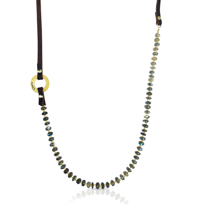 Labradorite Necklace with Gold infinity circle Inhale Exhale