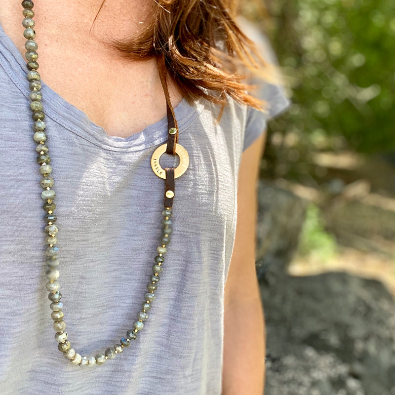 Serenity Necklace: Labradorite for a Positive Change in Your Life with Inhale - Exhale Reminder