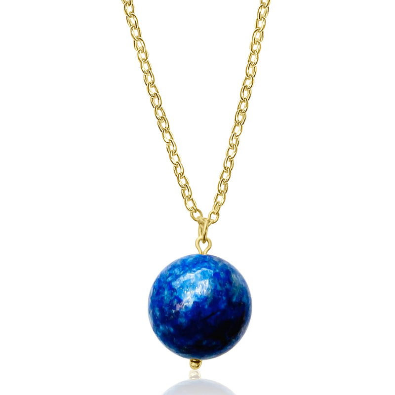 Blue Marble Ocean Blue Gratitude Gold Plated Necklace with Lapis Lazuli Earth Symbol Pendant