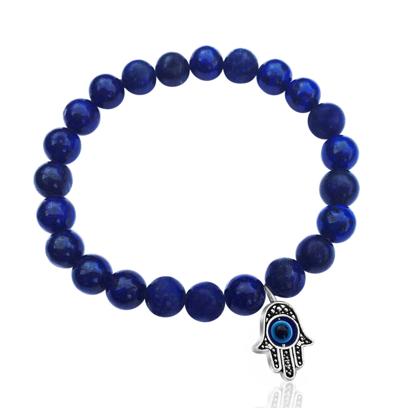 Lapis Lazuli Bracelet with Hamsa Hand to Ward off Evil and for Self-awareness.