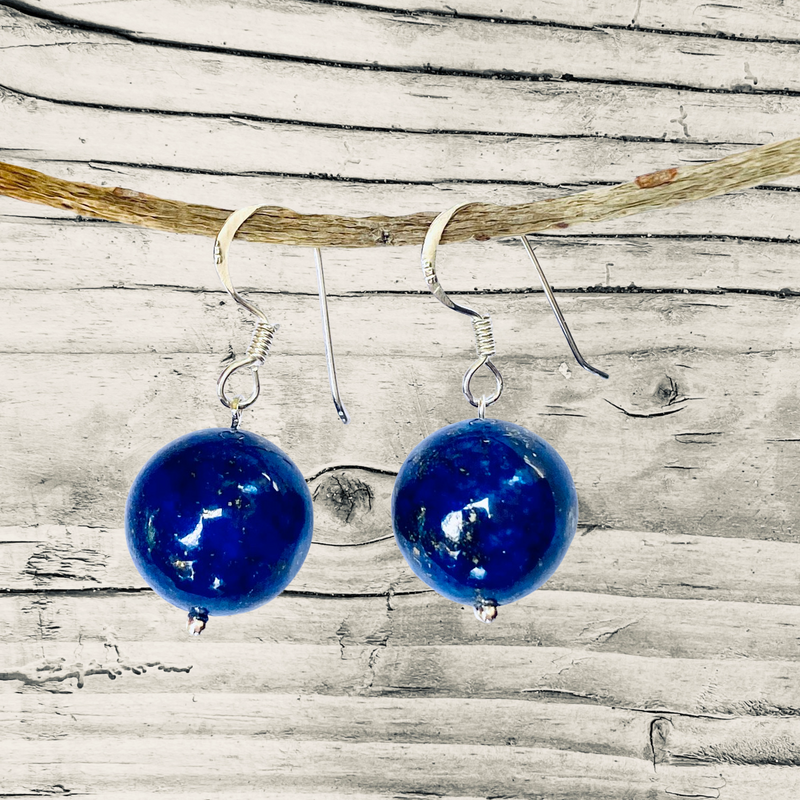 Blue Marble Ocean Blue Gratitude Silver Earrings with Lapis Lazuli Earth Symbol 