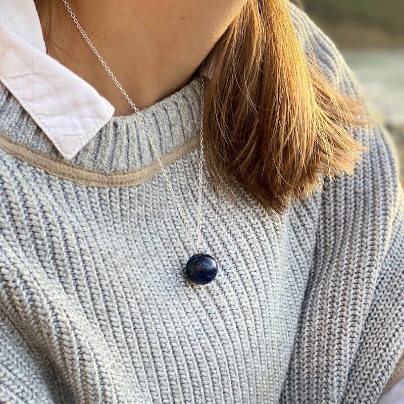 Blue Marble Ocean Blue Gratitude Silver Necklace and Earrings with Lapis Lazuli Earth Symbol Pendant