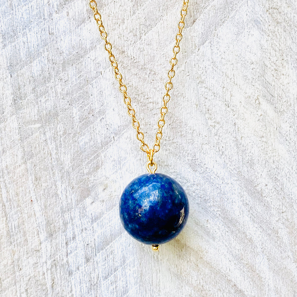 Blue Marble Ocean Blue Gratitude Gold Necklace with Lapis Lazuli Earth Pendant