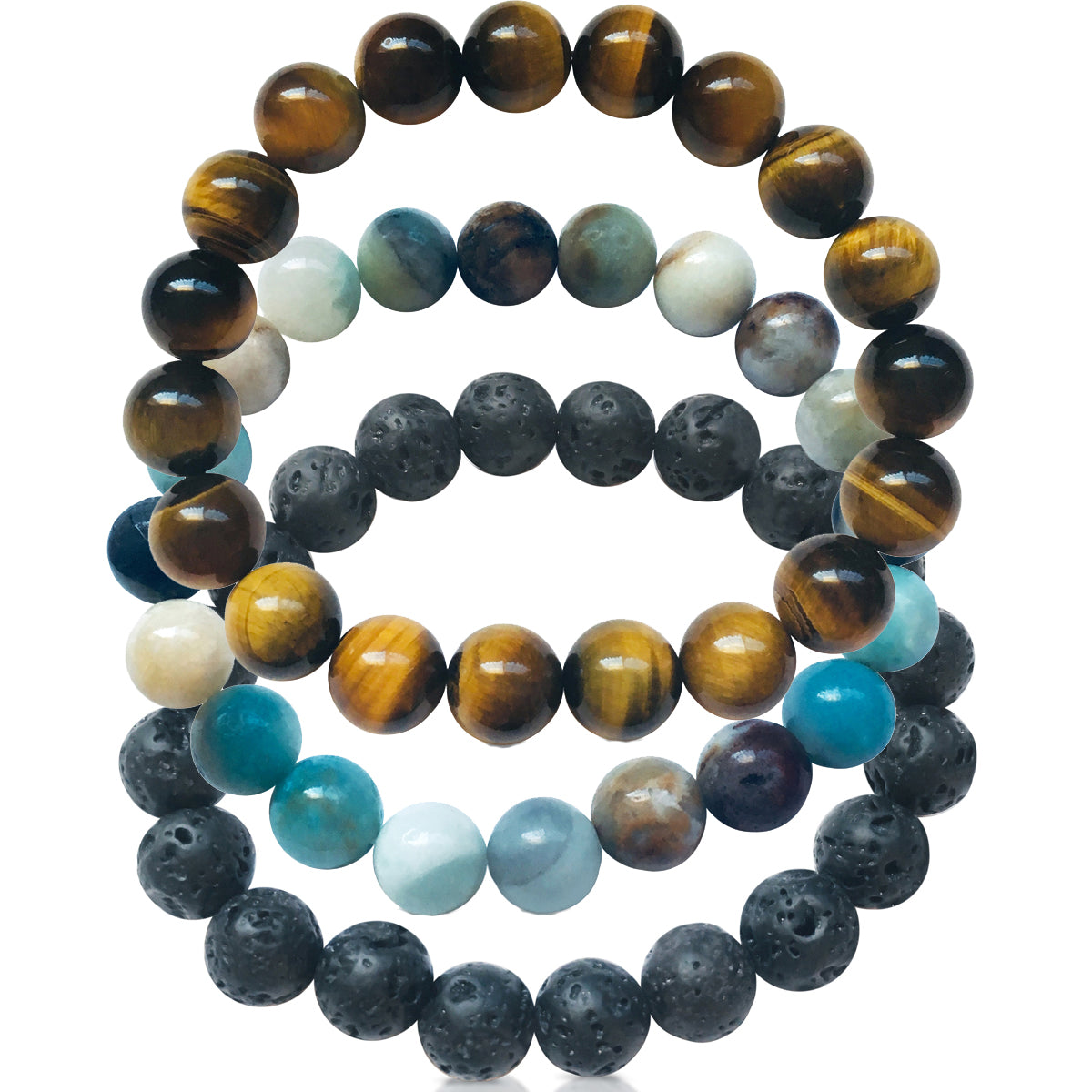Calming Anxiety Jewelry Set: Lava Stone, ite and Tiger Eye Brace