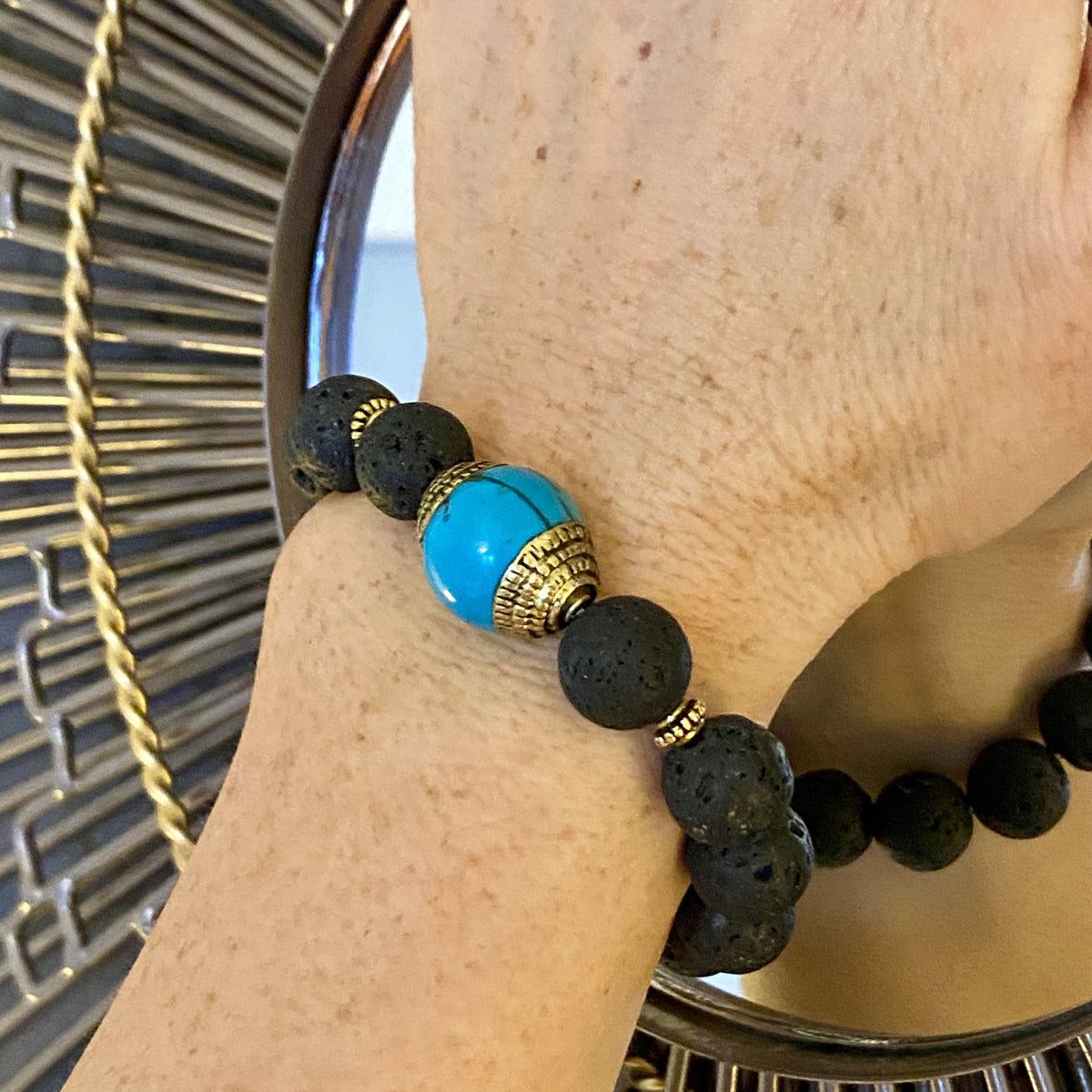 Lava Stone Bracelet with Turquoise for Calming Emotions