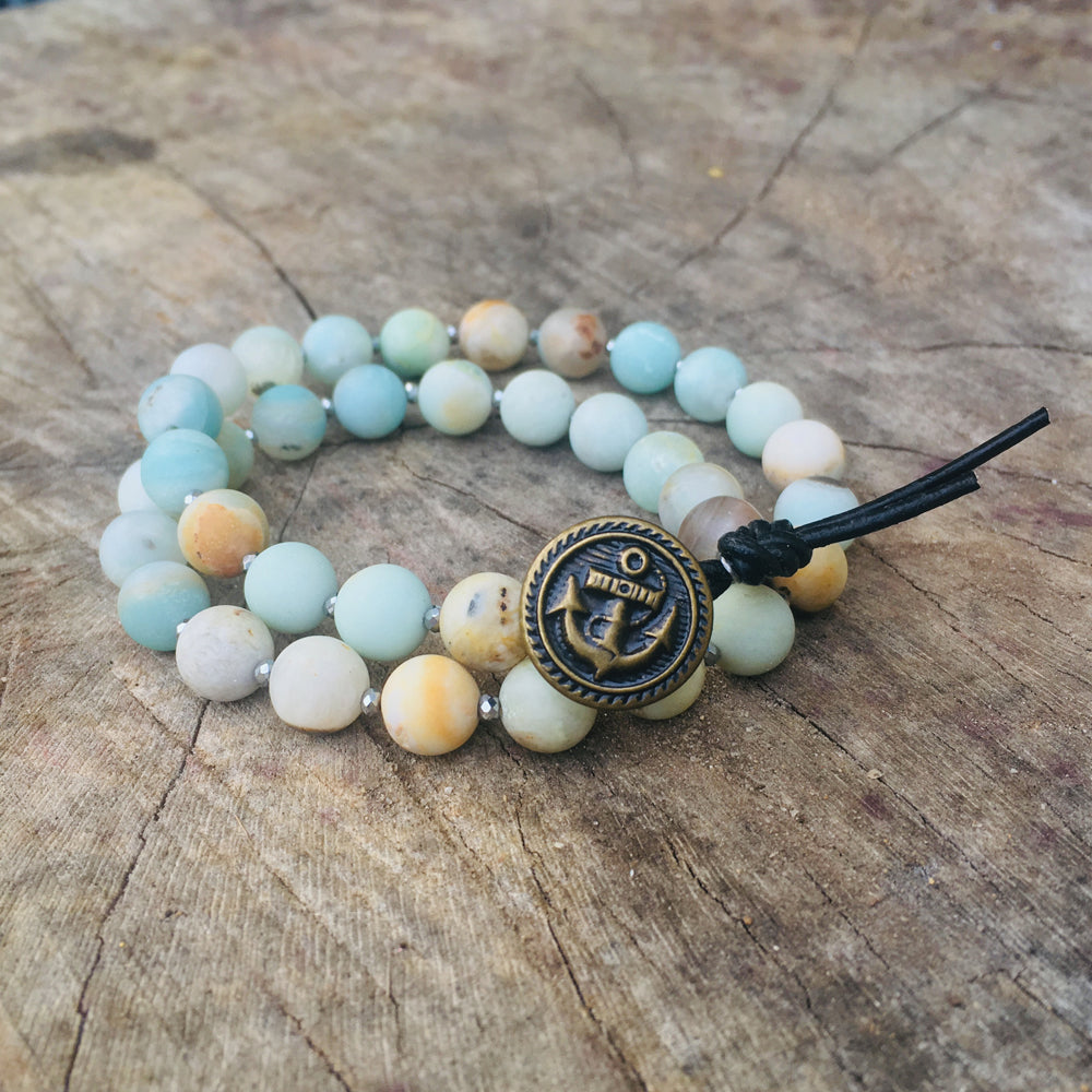 Amazonite Wrap Bracelet with Anchor to Help Keep a Clear Mind