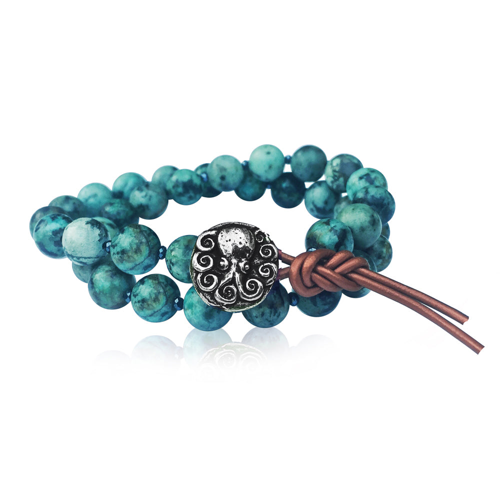 Turquoise Wrap Bracelet with Octopus to Symbolize Intelligence