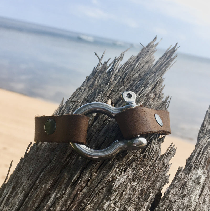 Leather Bracelet for Perseverance with nautical style shackle