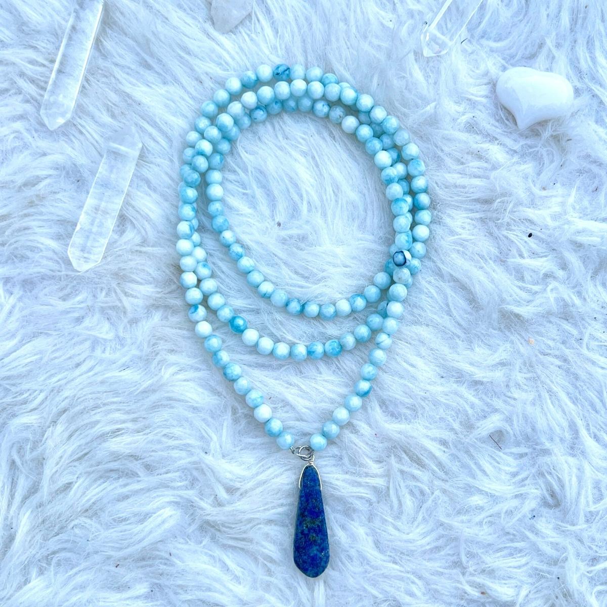 This Truthful and Wise Necklace with Light Blue Agate and Lapis supports change that comes from within. 