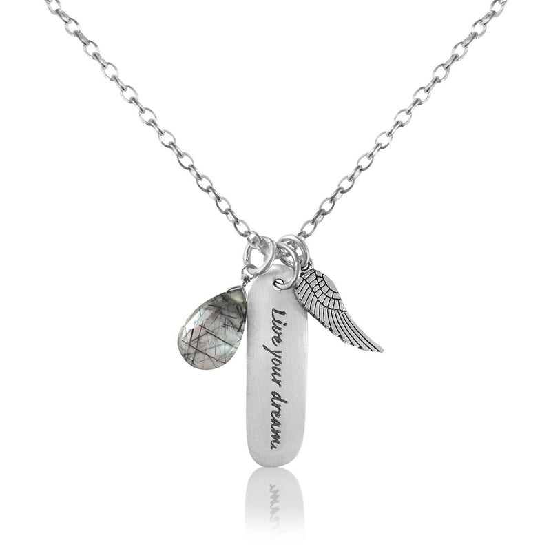 Inspirational Necklace with Angel Wing and Rutilated Quartz
