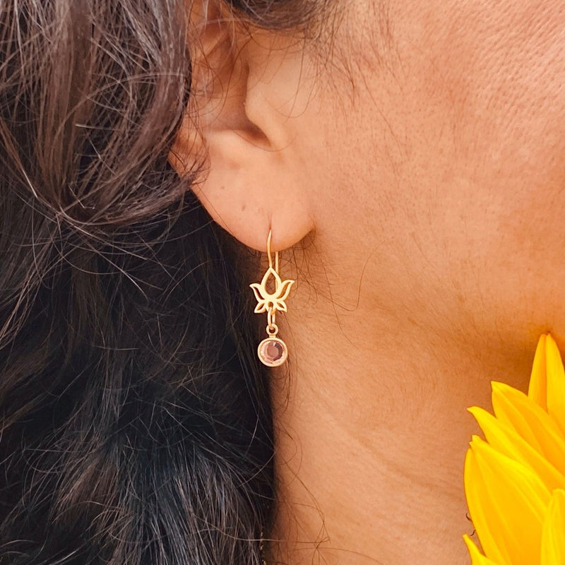 Yoga Inspired Filigree Lotus Flower Earrings with Swarovski Crystal.