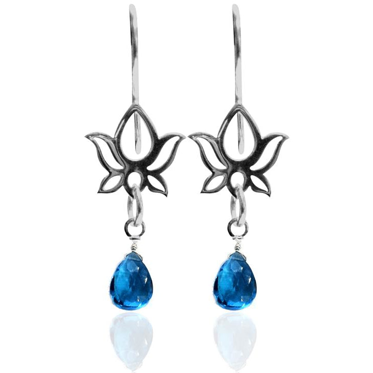 Sterling Silver Lucky Turquoise Blue Lotus Flower Yoga Inspired Earring