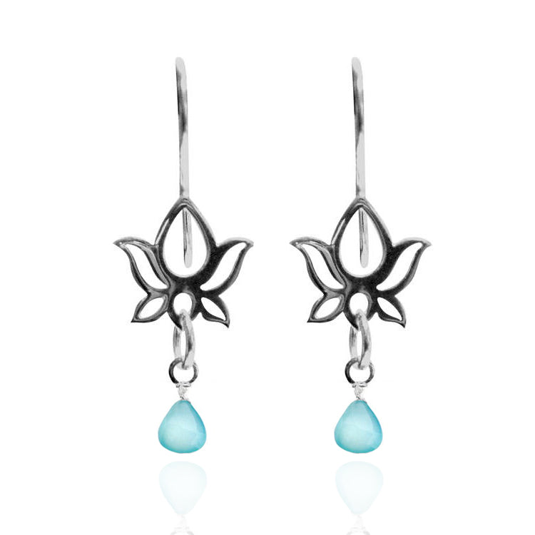Lotus Flower Earrings with Amazonite for Self Expression. Best crystal for Self Confidence, Best crystal for Self Expression.