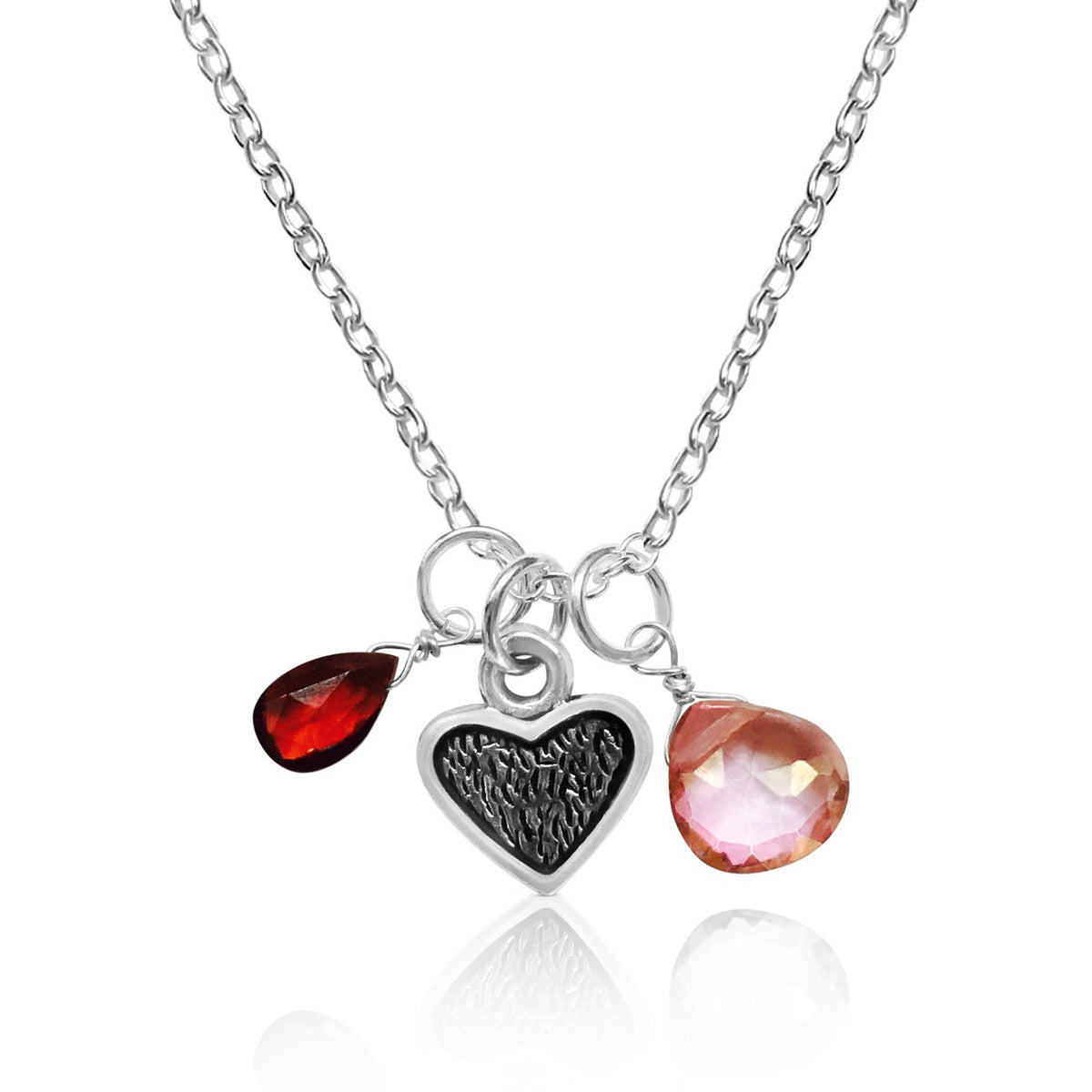 Loving Heart Necklace with Garnet and Rose Quartz