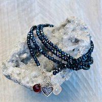 Loving Heart Midnight Dark Crystal Wrap Bracelet with Garnet & Rose Quartz
