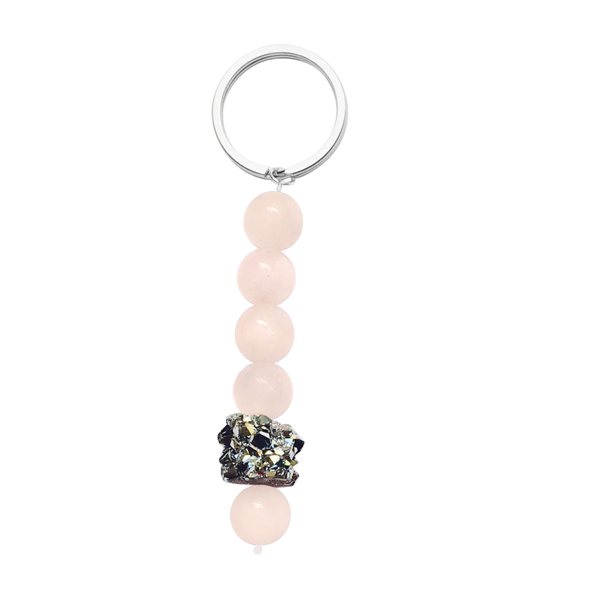 Pink Rose Quartz Keychain with Pyrite Quartz