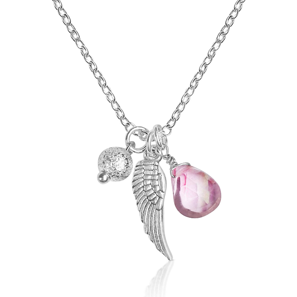 Silver Lovely Thoughts Necklace with Protective Angel Wing