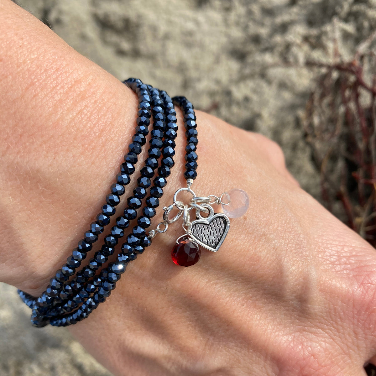 Loving Heart Wrap Bracelet with Garnet & Rose Quartz for Compassion