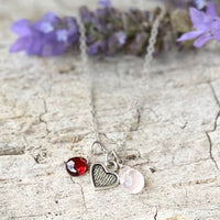Loving Heart Necklace with Garnet and Rose Quartz
