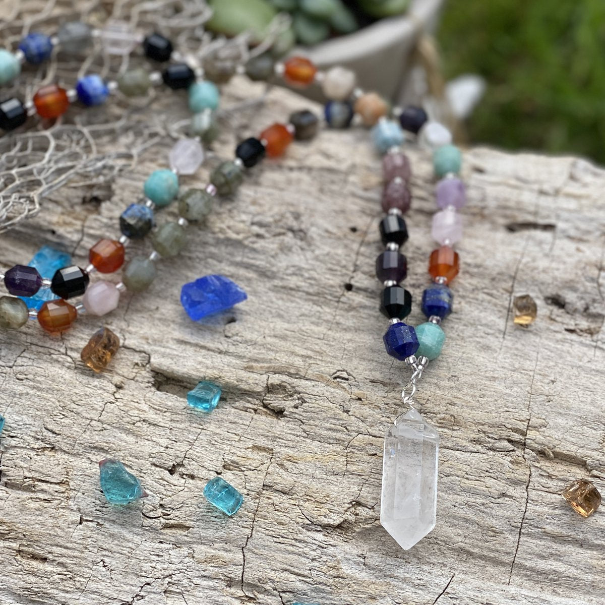 The Master Healer Crystal Necklace with Healing Gemstones -  Mother Earth Energy Healing Crystal Mindfulness Gemstone Necklace with a Clear Crystal Point to support change that comes from within.