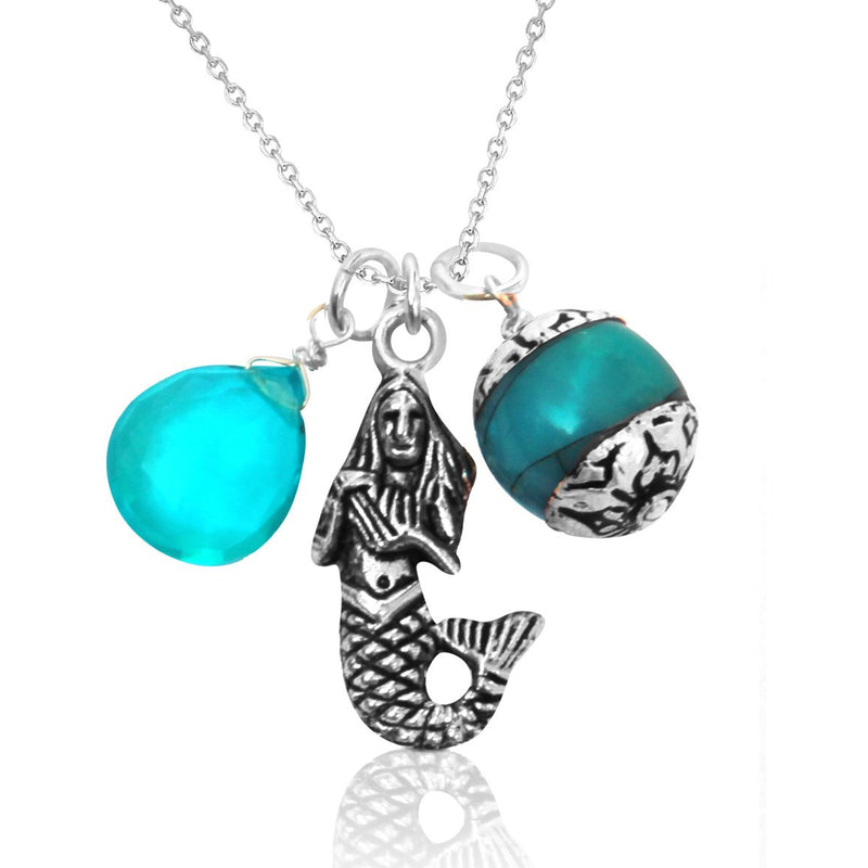 Mermaid Charm Necklace with Aquamarine and Turquoise
