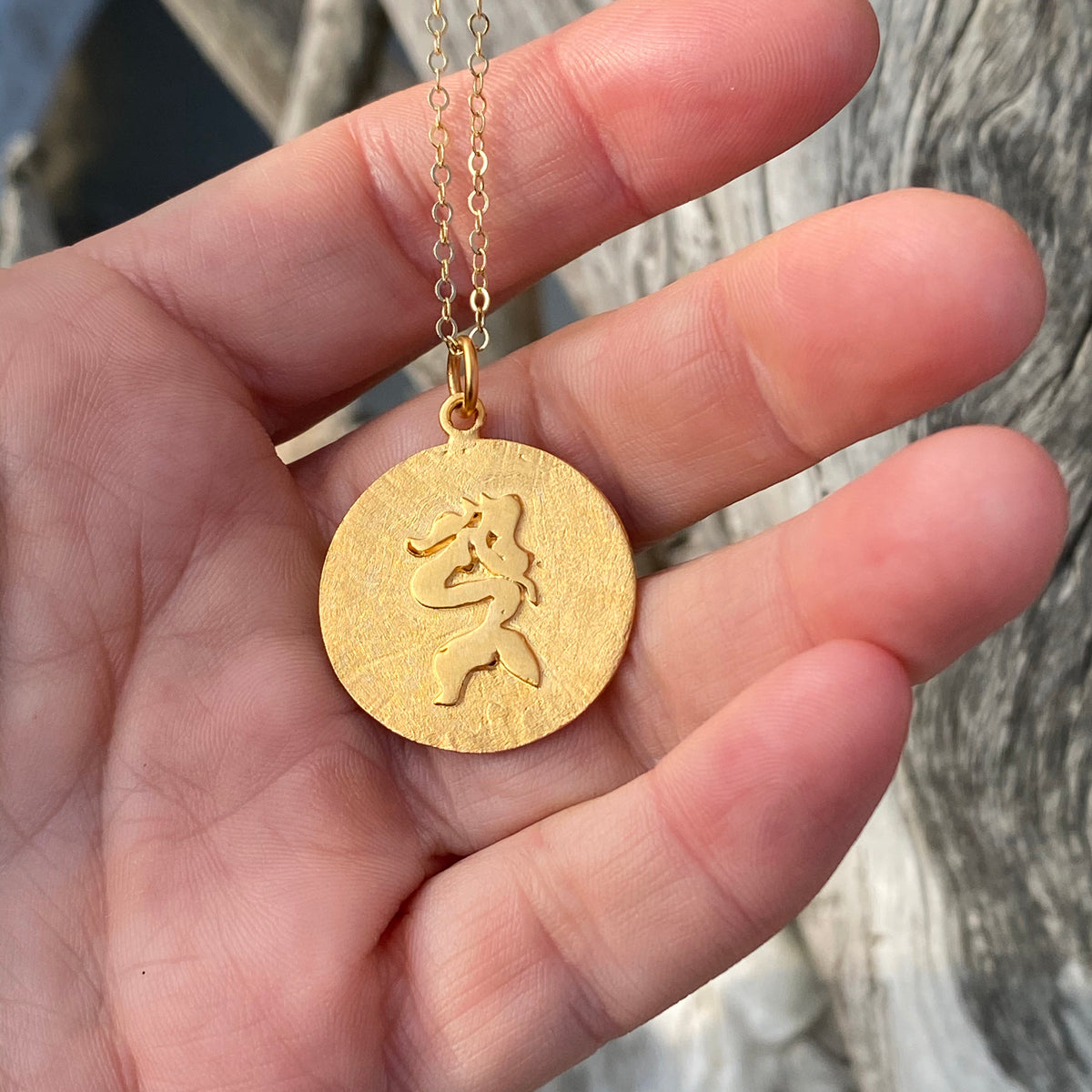 Gold Filled Sitting Mermaid Ocean Inspired Necklace from the Miss Scuba Jewelry Collection.