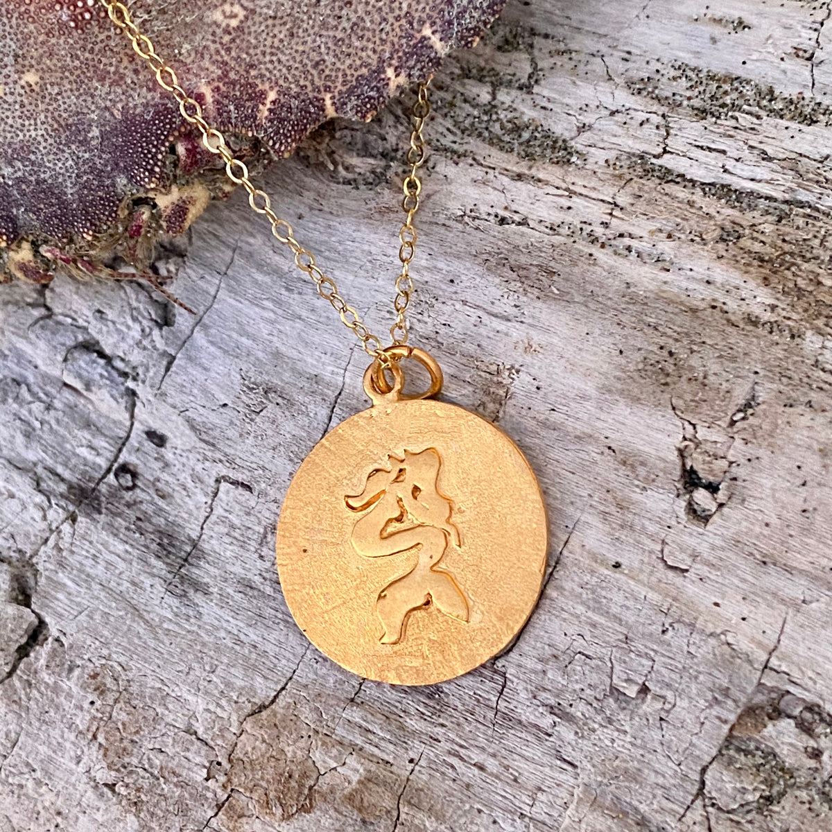 Gold Filled Sitting Mermaid Ocean Inspired Necklace from the Miss Scuba Jewelry Collection
