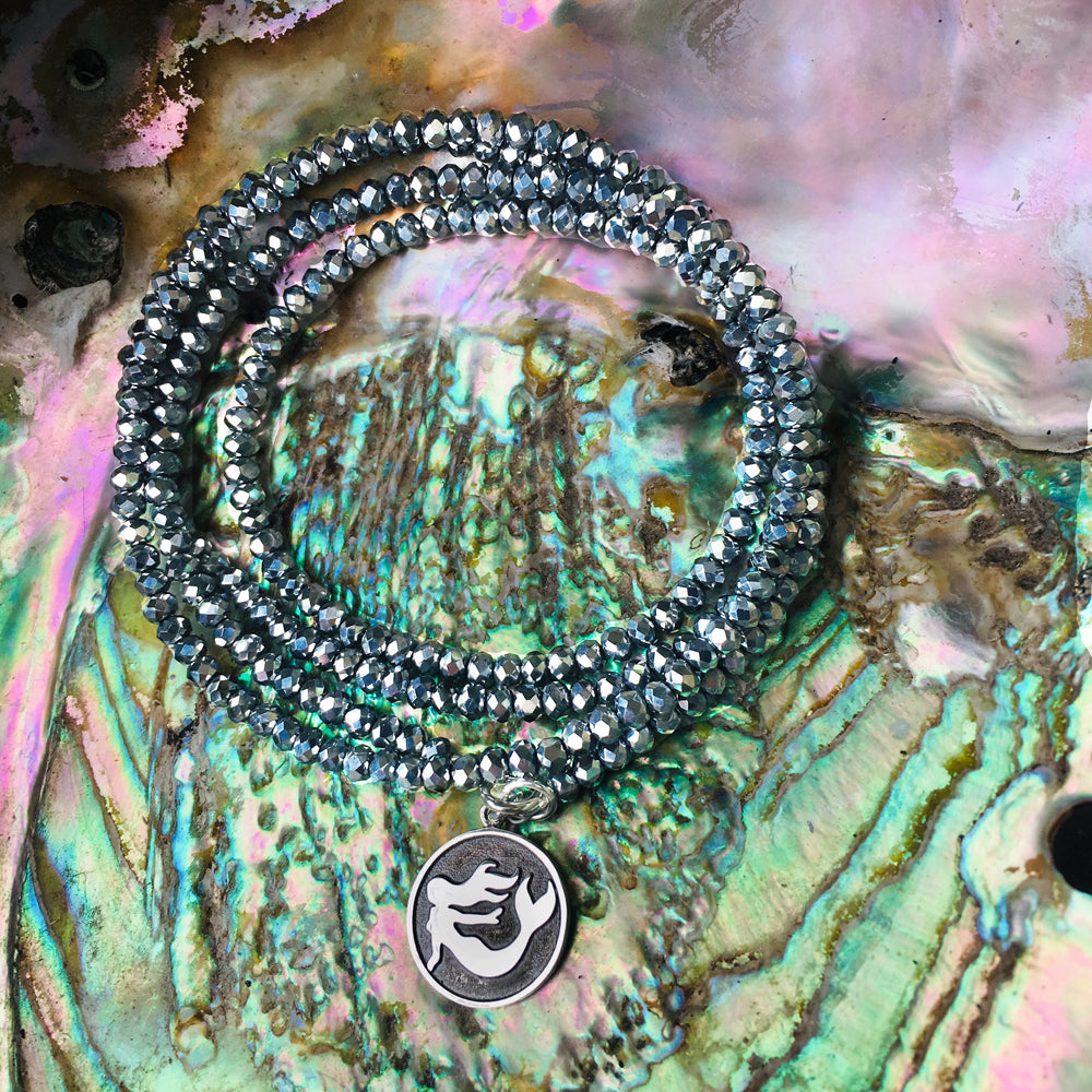 Untamed Mermaid Spirit Sparkly Silver Color Crystal Wrap Bracelet