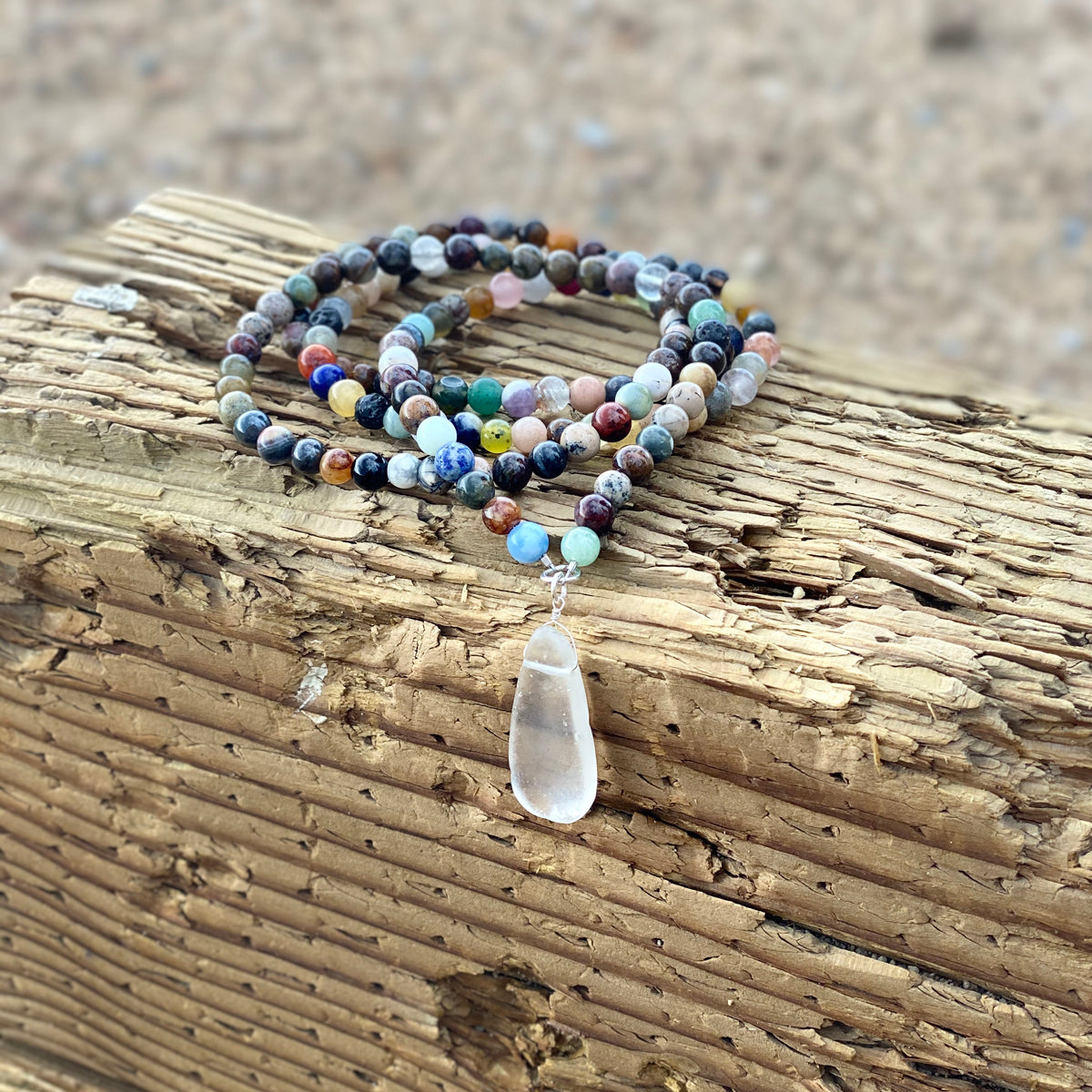 Mother Earth Healing Crystals Mindfulness Necklace with Sea Glass to support change that comes from within from Gogh Jewelry Design.
