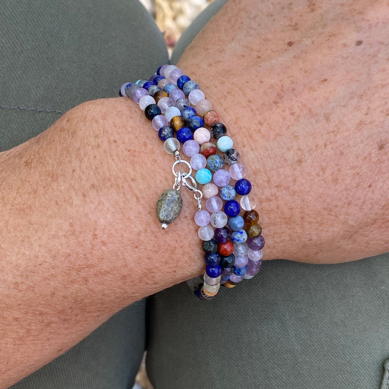 Mindfulness Wrap Bracelet with a Mix of Semi-Precious Chakra Healing Stones