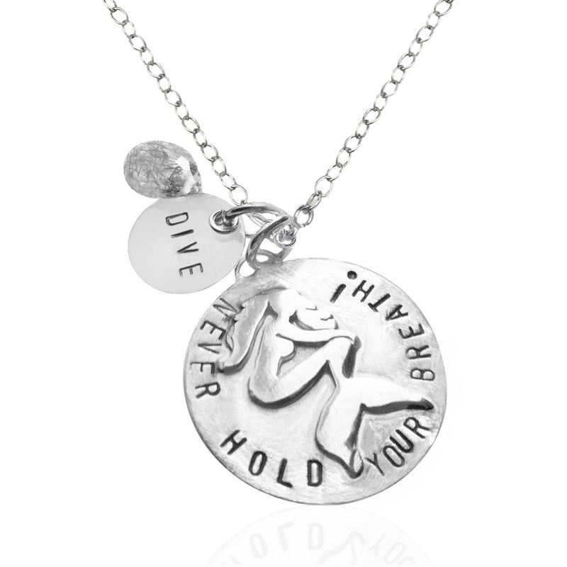 Sterling Silver Miss Scuba Never Hold Your Breath Dive Necklace with a Mermaid