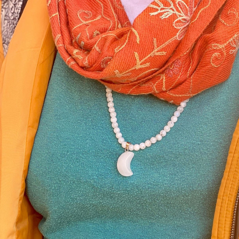 Moonstone Lunar Energy Necklace for Healing. This crystal moon necklace is made with a lovely bright white moon shaped crystal that inspires me to find the guiding light among the dark.