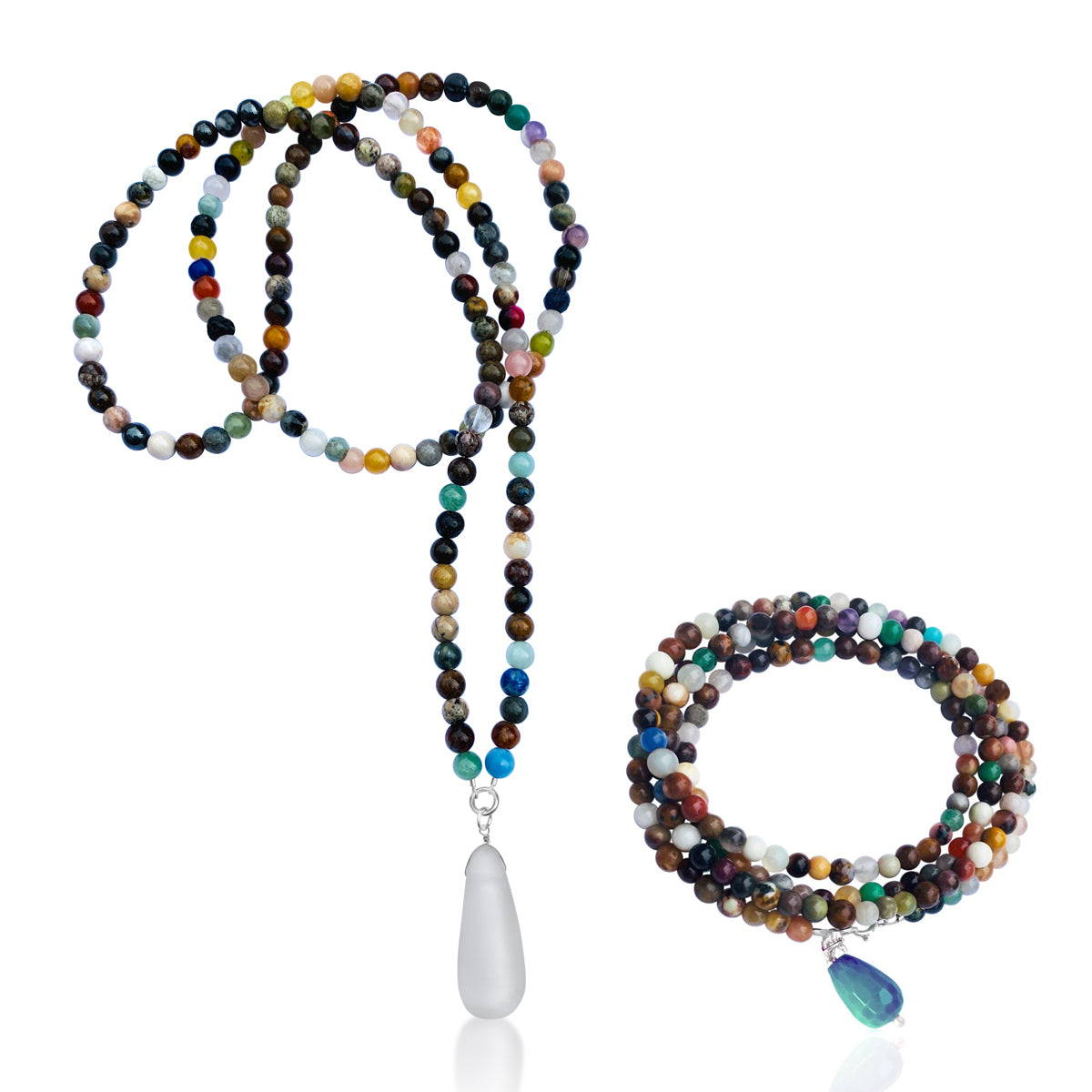 Connect with Mother Earth - Mindfulness Chakra Wrap Bracelet and Necklace Set with Healing Stones