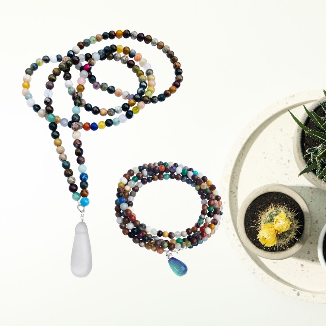 The Ultimate jewelry to Connect with Mother Earth - Mindfulness Chakra Wrap Bracelet and Necklace Set with Healing Stones.