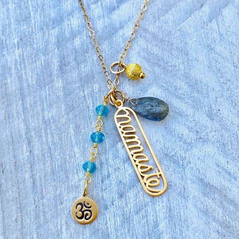 Aquamarine Namaste Yoga Necklace with Ohm