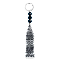 Neptunic SharkSuit Keychain with Onyx - Sustainable Fashion for Ocean Lovers. Onyx helps one have self-control. Stainless Steel Chainmail connects to beautiful gemstone beads. This unisex keychain is  constructed with unused pieces of Stainless Steel Mesh from Neptunic SharkSuits. 