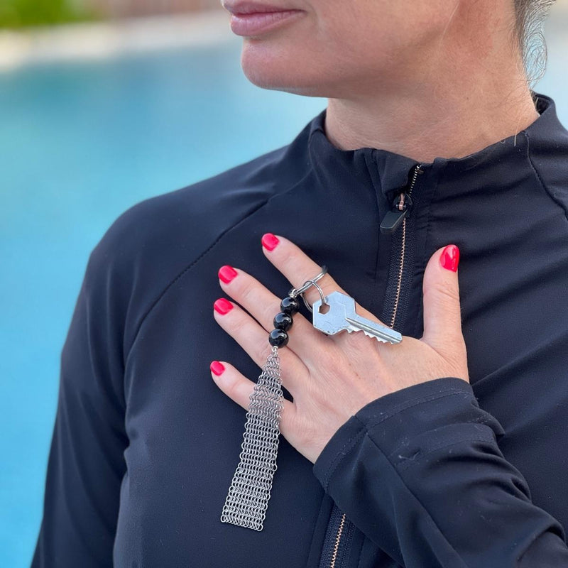 Neptunic SharkSuit Keychain with Onyx - Sustainable Fashion for Ocean Lovers