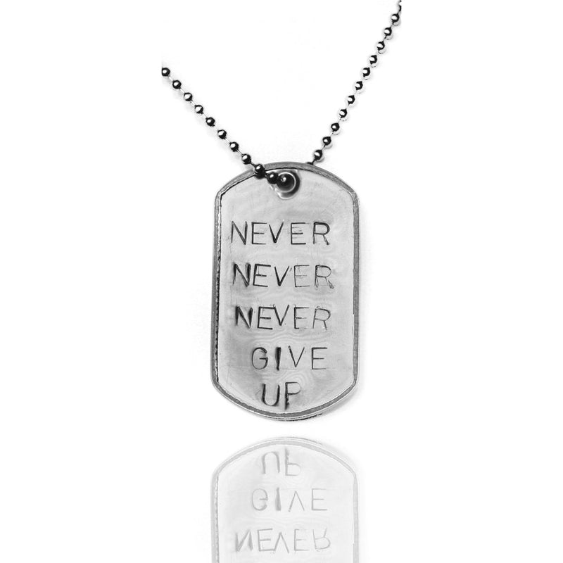 Stainless Steel Never Give Up Inspirational Dog Tag Necklace