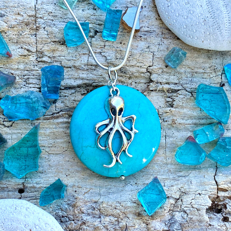 Octopus Necklace with Turquoise Howlite to Symbolize Adaptability