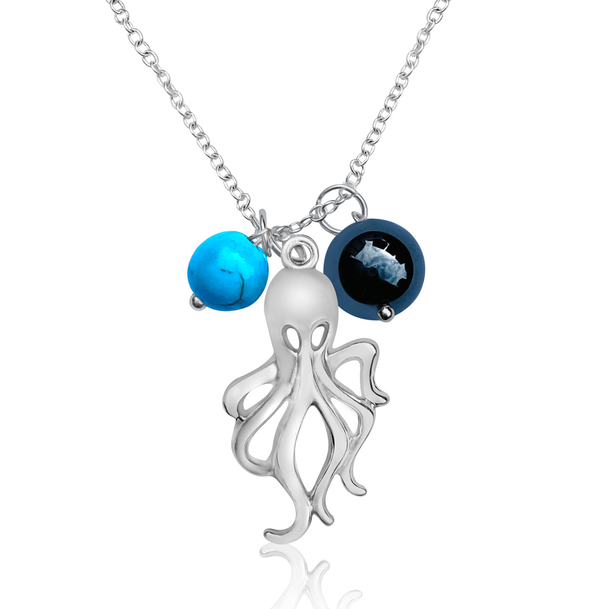 Octopus Ocean Charm Necklace with Hematite and Turquoise Howlite