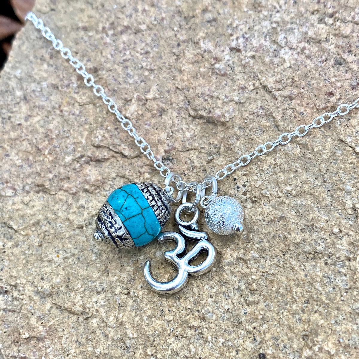 Yoga Inspired Playful Turquoise and Ohm Cluster Necklace