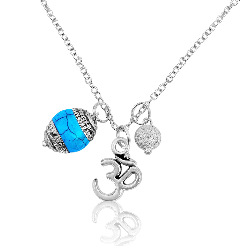 Ohm Charm Necklace with Turquoise and Silver Ball