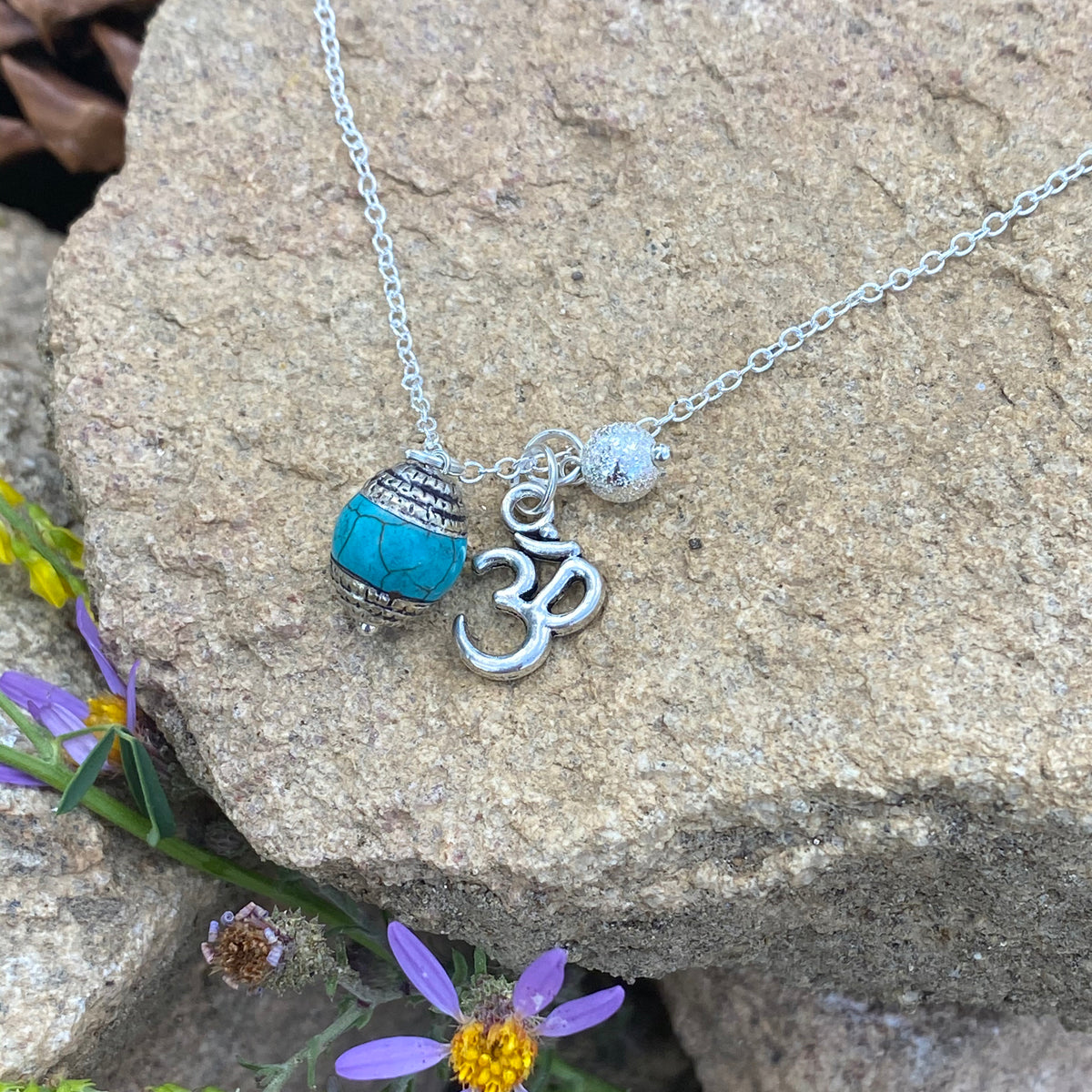 Yoga Inspired Playful Turquoise and Ohm Cluster Necklace
