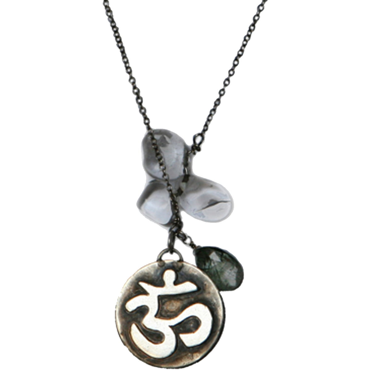 Antique Silver Ohm Meditation Necklace with Crystals