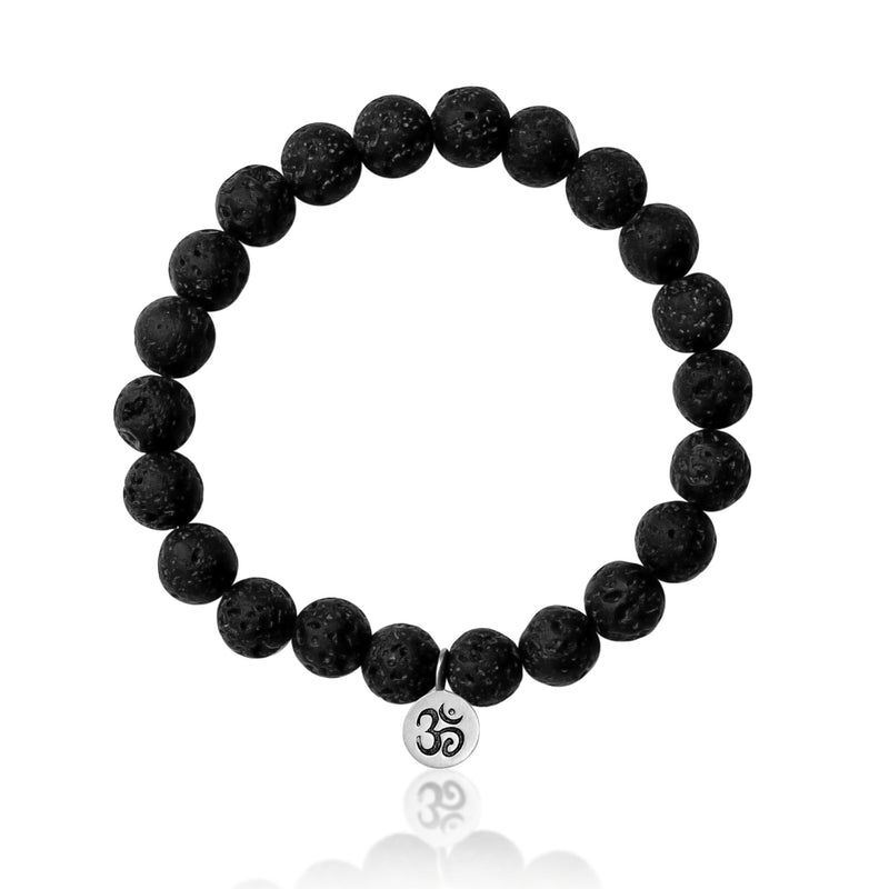 Yoga Inspired Bracelet with Ohm Charm and Lava Stone to Hear the Sound of the Universe